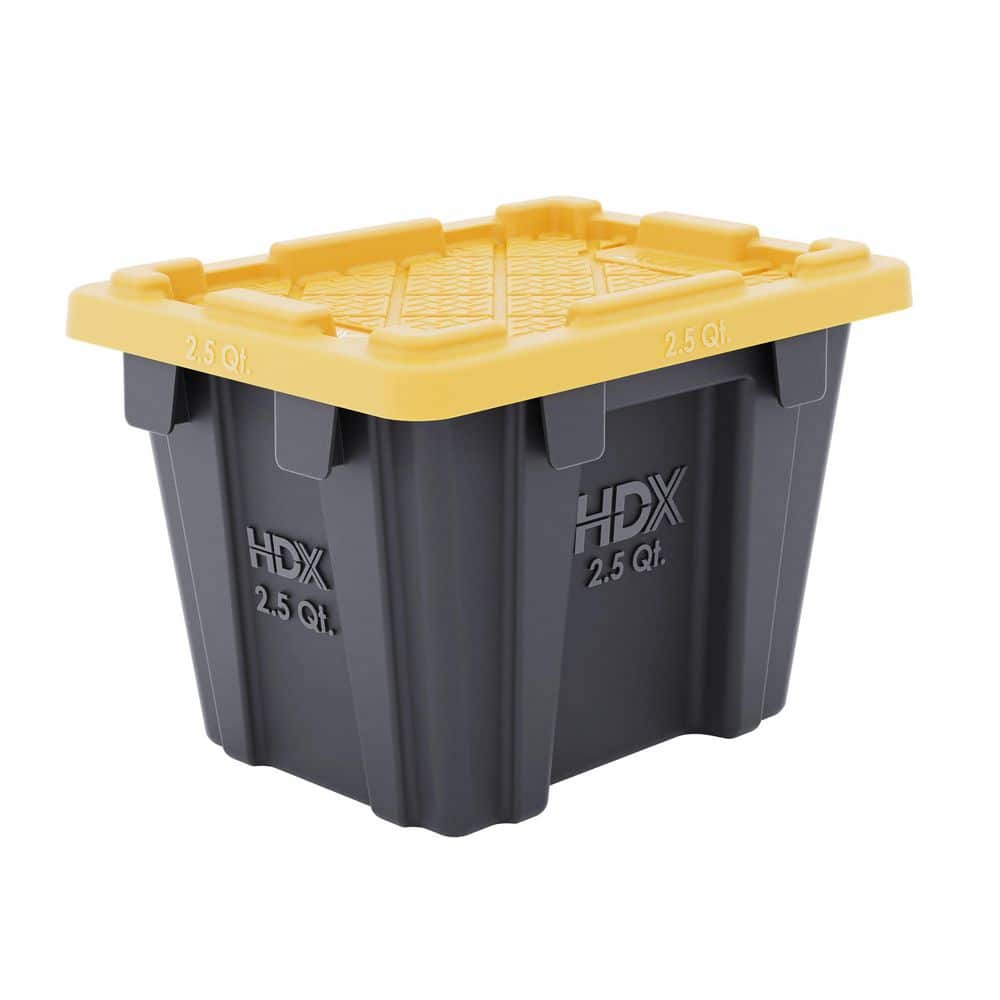 HDX 2.5 qt. Tough Storage Tote in Black with Yellow Lid 999-2QT