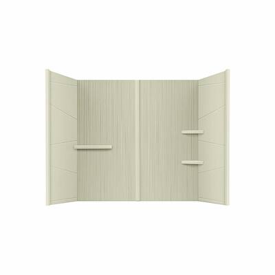 Prairie 60 in. W x 60 in. H 4-Piece Glue Up Marble Alcove Tub Wall Surround in Matte Bone with Shelves and Trims