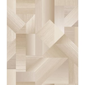 TexStyle Collection Beige and Cream Geometric Shape Shifter Metallic Non-Pasted Non-Woven Paper Wallpaper Roll