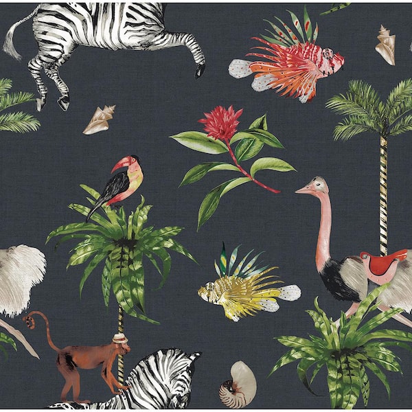 60.75 sq. ft. Carbon Merry Go Round Nonwoven Paper Unpasted Wallpaper Roll