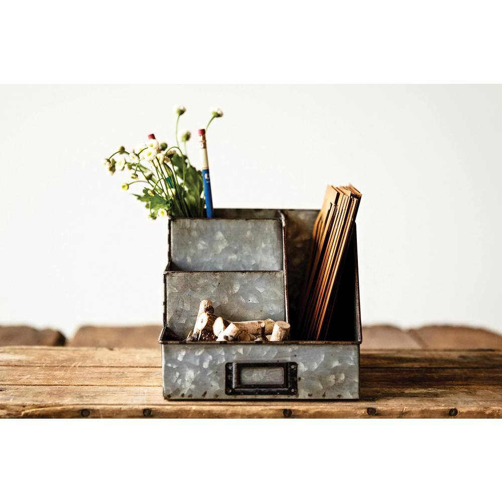 Galvanized Metal 9.5" Desk Organizer with 4 Compartments