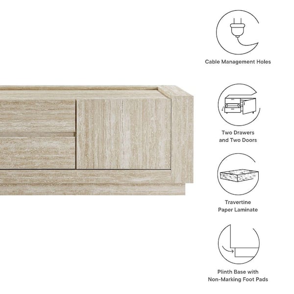 MODWAY Hollis TV Console with Faux in Travertine Finish-Modern