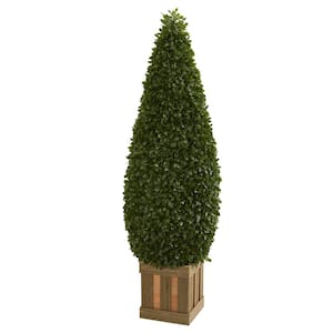Indoor 5 ft. Boxwood Cone Topiary Artificial Tree with Decorative Planter