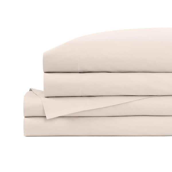 4-Piece 200 Thread Count Cotton Percale Sheet Set in Ivory for Queen Beds