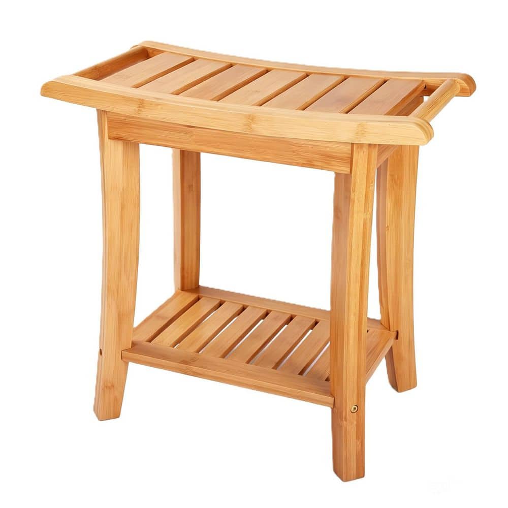 Freestanding Bamboo Shower Bench in Brown with Storage Shelf, Bath Shower Stool, Bathroom Bench Seat for Adults Seniors price history on PriceWatchPro