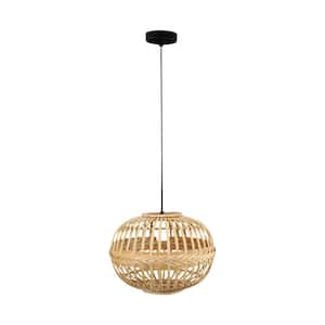 Amsfield 1-Light Brown Pendant with Wood Shade