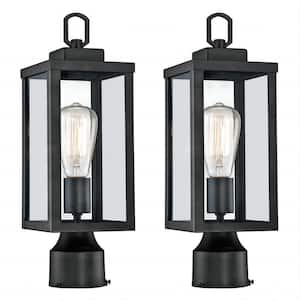 16.6in.2 Lights Black Metal Hardwired Outdoor Weather Resistant Post Light with No Bulbs Included(2-Pack)