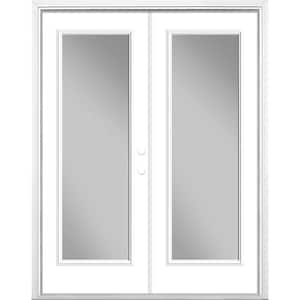 60 in. x 80 in. Ultra White Steel Prehung Left-Hand Inswing Full Lite Clear Glass Patio Door with Brickmold