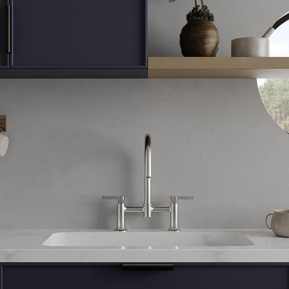 Polished Chrome Double-Handle Bridge Kitchen Faucet with 360 Swivel Spout