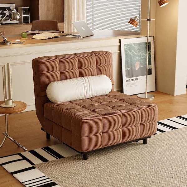 JASIWAY 31.39 in. W Caramel Folding Corduroy Fabric Twin Sleeper