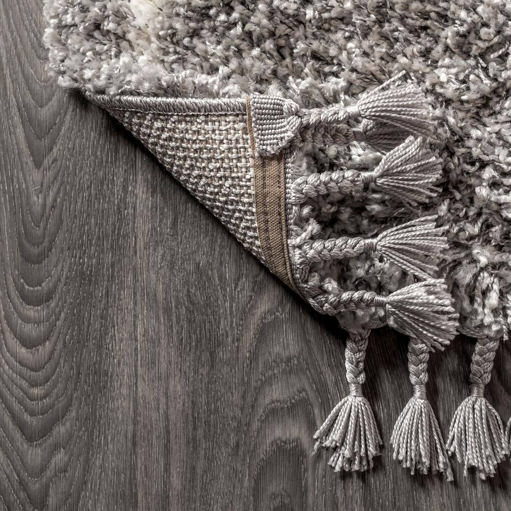 Reversible Grey/Cream Moroccan Trellis Shag Rug 4' x 6'