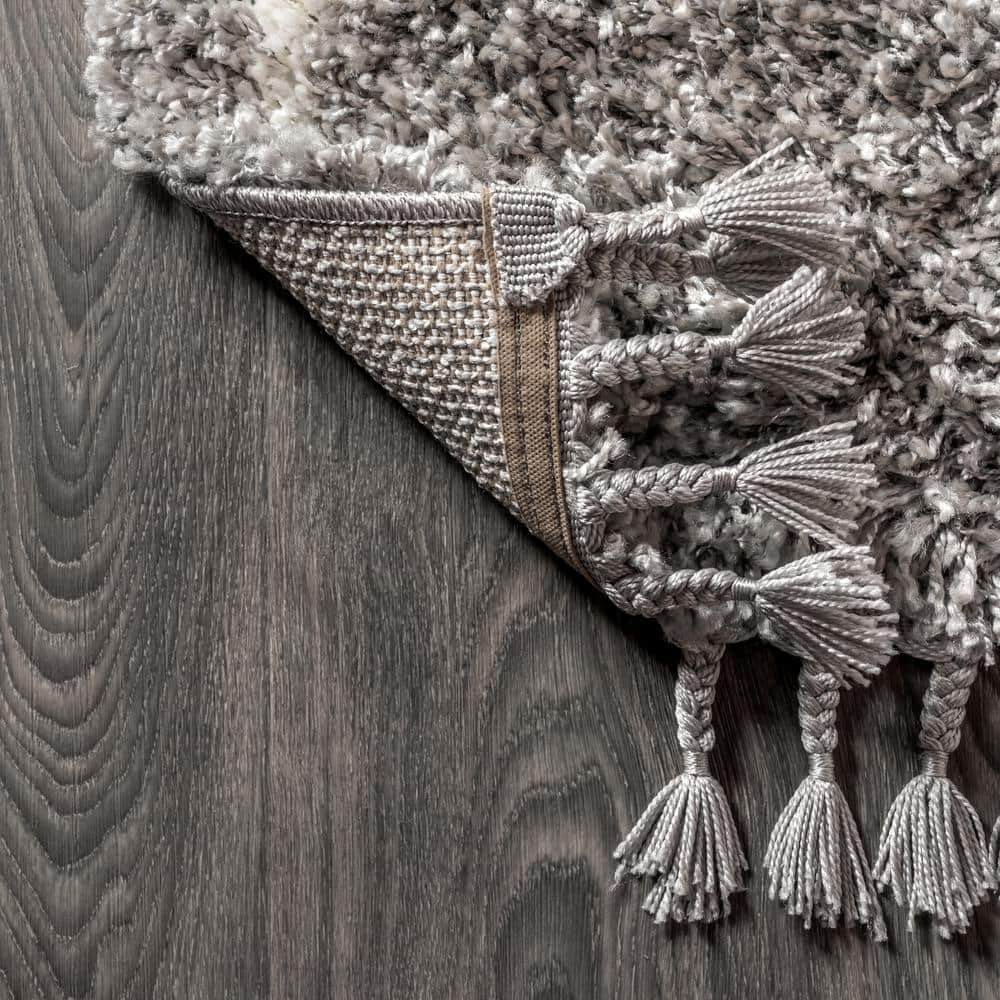 Moroccan Geometric Trellis Grey/Cream Shag Area Rug 7'x5'