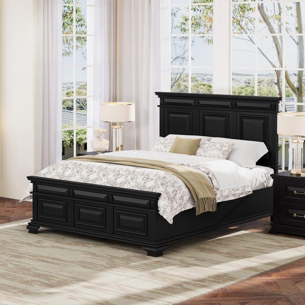 OrangeOne Black Farmhouse Solid Wood Frame Queen size Platform Bed