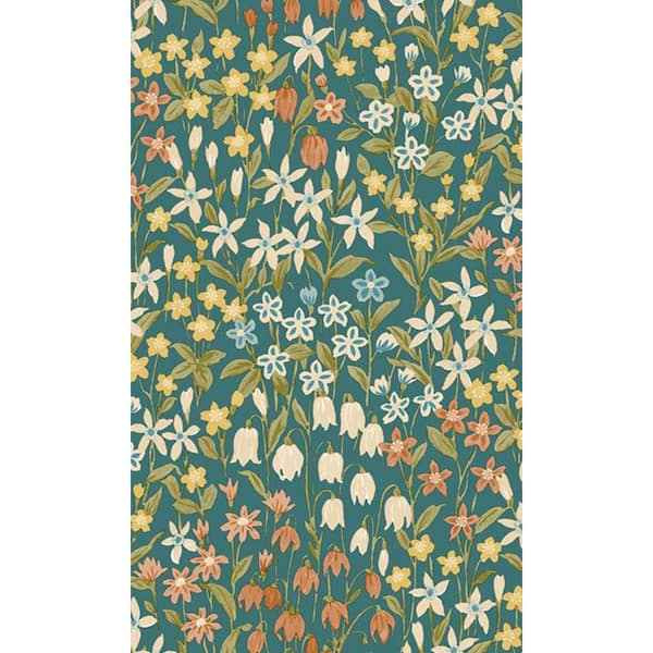 Walls Republic Aqua Bluebell Flowers Floral Printed Non-Woven Paper Non Pasted Textured Wallpaper 57 Sq. Ft.