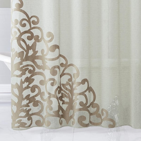 Dainty Home Natalie 70 In X 72 Appliqued Shower Curtain Linen Natalscli The