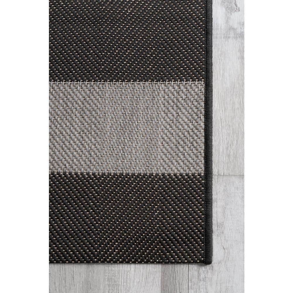 Black and Light Gray Striped Synthetic Rectangular Area Rug, 5'3" x 7'6"