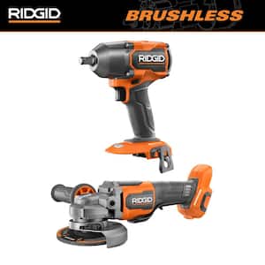 18V Brushless Cordless 2-Tool Combo Kit with Mid-Torque Impact Wrench with Friction Ring and Angle Grinder (Tools Only)