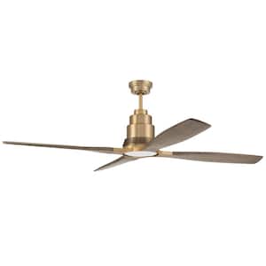 Ricasso 60 in. Indoor/Outdoor Satin Brass Finish Ceiling Fan with Integrated LED Light & Remote/Wall Control Included