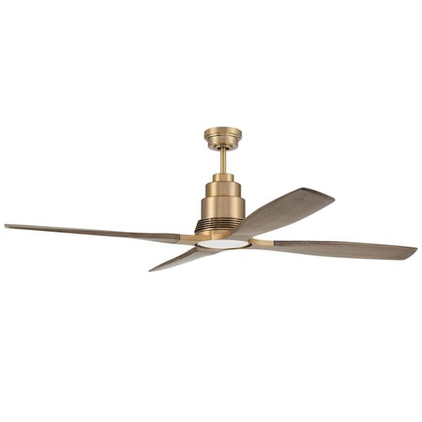 CRAFTMADE Ricasso 60 in. Indoor/Outdoor Satin Brass Finish Ceiling Fan with Integrated LED Light & Remote/Wall Control Included