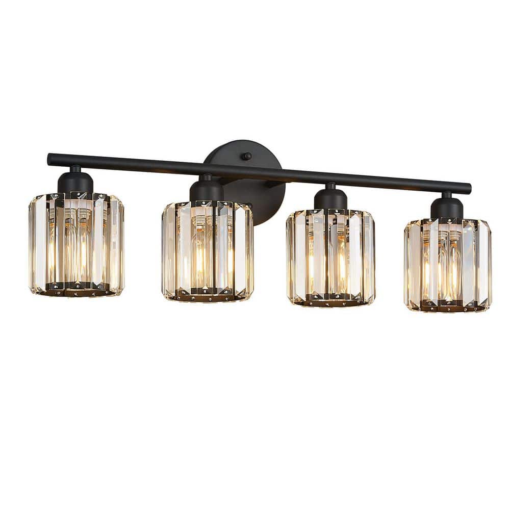 Home Lighting 25.98 in. 4-Light SandBlack Vertical Bathroom Crystal Vanity Light Over Mirror for Dressing Table Sink price history on PriceWatchPro