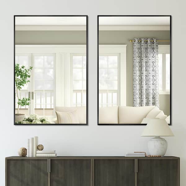 Dovelina 26 in. W x 38 in. H Rectangular Aluminum Alloy Black Framed Wall Mirror (Set of 2)