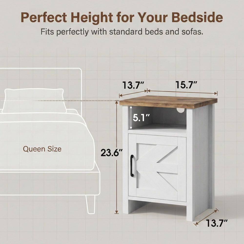 Farmhouse Modern Nightstand with Shelf and Barn Door, for Bedroom, Oak - thumbnail 5