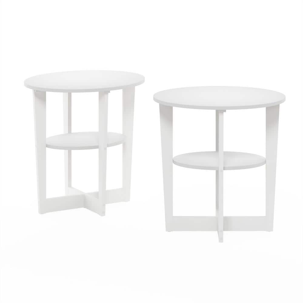 Furinno White Oval End Tables with Shelves, Set of Two