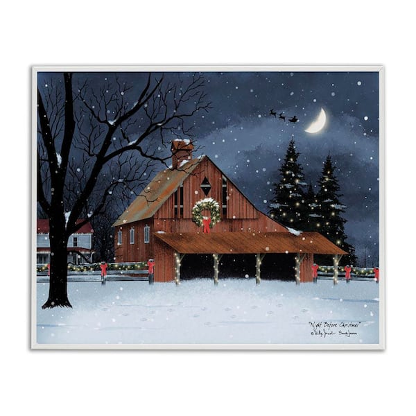 Stupell Industries Night Before Christmas Barn by Billy Jacobs White Framed Nature Giclee Art Print 24 in. x 30 in.