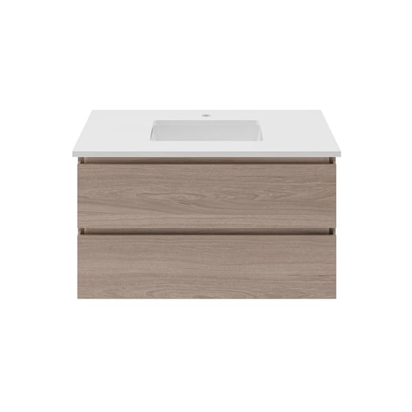 Fresca Formosa 36 in. Single Sink Wall Mount Floating Vanilla Oak Bath Vanity with White Quartz Top and Undermount Ceramic Sink