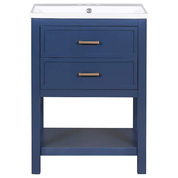 Polibi 24.00 in. W x 18.00 in. D x 34.10 in. H One Sinks Bath Vanity in Blue with White Resin Top