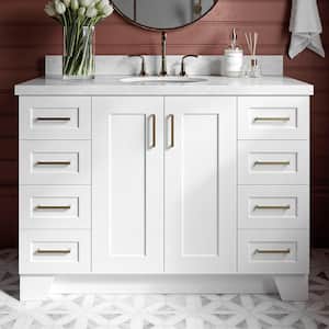 Taylor 49 in. W x 22 in. D x 36 in. H Freestanding Bath Vanity in White with Carrara White Marble Top