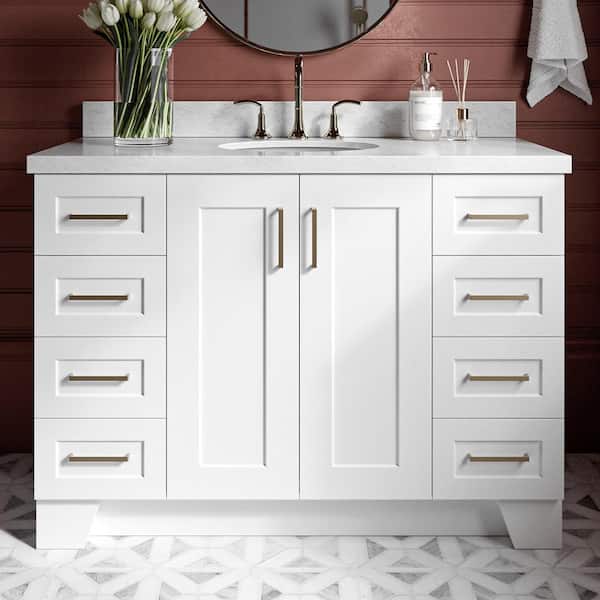 ARIEL Taylor 49 in. W x 22 in. D x 36 in. H Freestanding Bath Vanity in White with Carrara White Marble Top