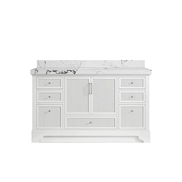 Willow Collections Alys 60 in. W x 22 in. D x 36 in. H Single Sink Bath Vanity in White with 2 in. Viola Night Qt. Top