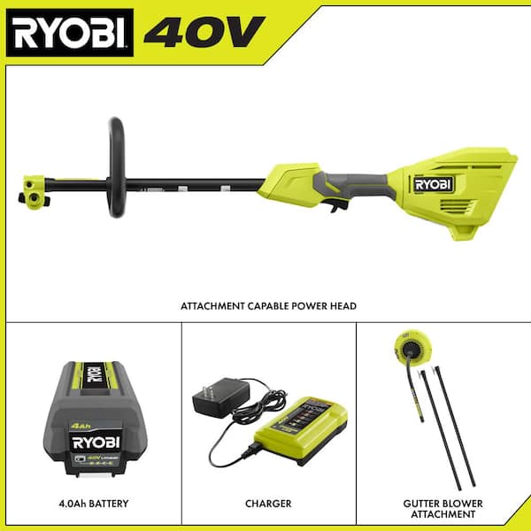 40V Expand-It Cordless Battery Attachment Capable Powerhead Kit & Gutter Blower with 4.0 Ah Battery and Charger