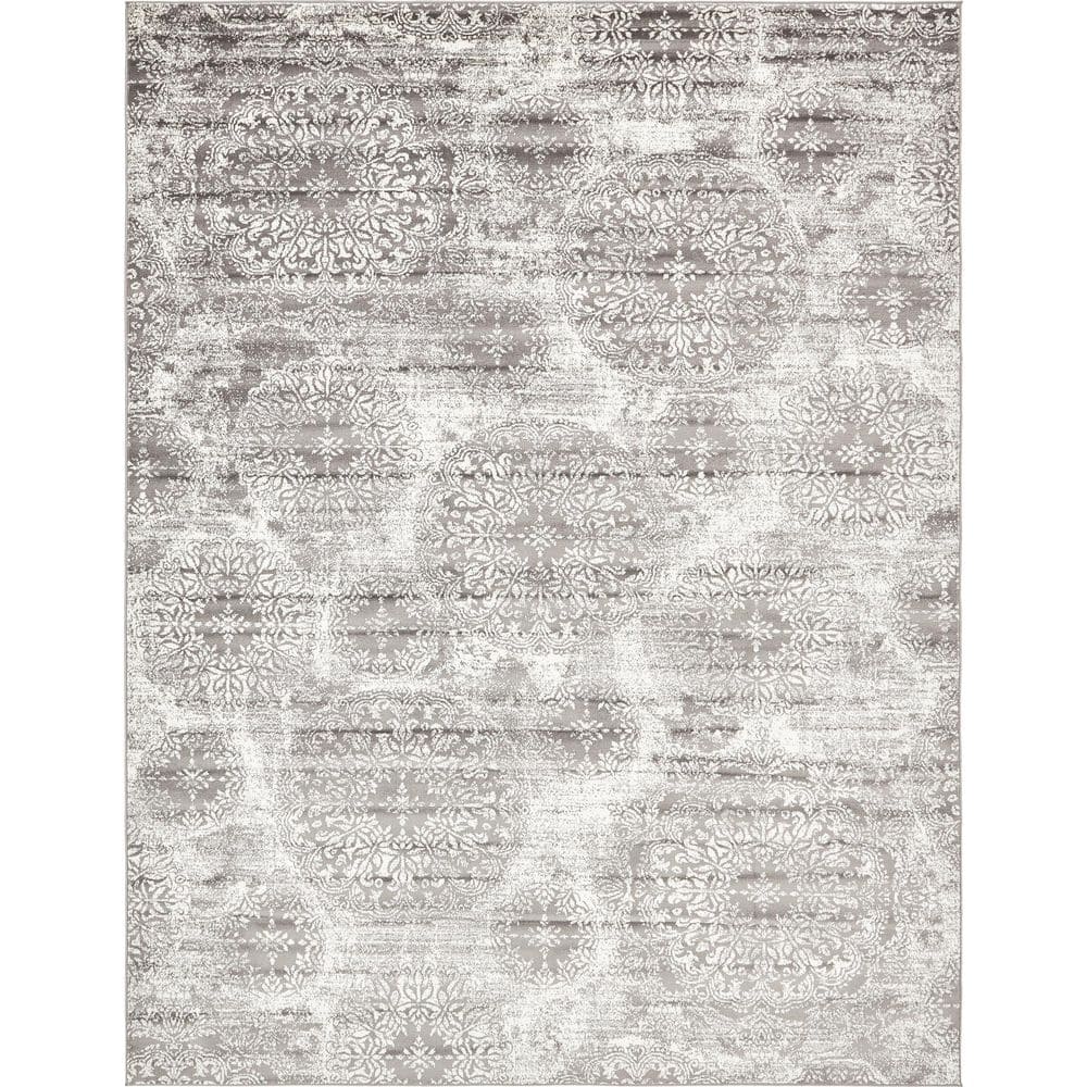 Grand Sofia Distressed Gray and Ivory 9' x 12' Synthetic Area Rug
