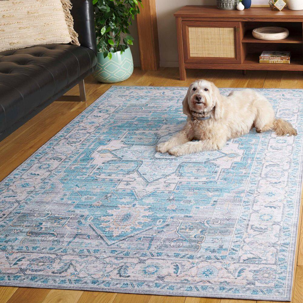 Arizona Gray and Turquoise Synthetic Washable Area Rug