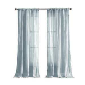 Charter 50 in. x 108 in. Rod Picket Light Filtering Sheer Window Panel in Crushed Aqua (Set of 2 Panels)