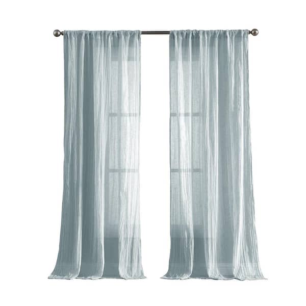 French Connection Charter Aqua Polyester Solid 50 in. W x 108 in. L Easy Care Rod Pocket Indoor Sheer Curtain (Set of 2 Panels)