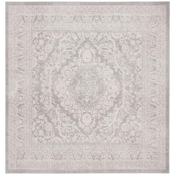 SAFAVIEH Reflection Light Gray/Cream Doormat 3 ft. x 3 ft. Border Square Area Rug