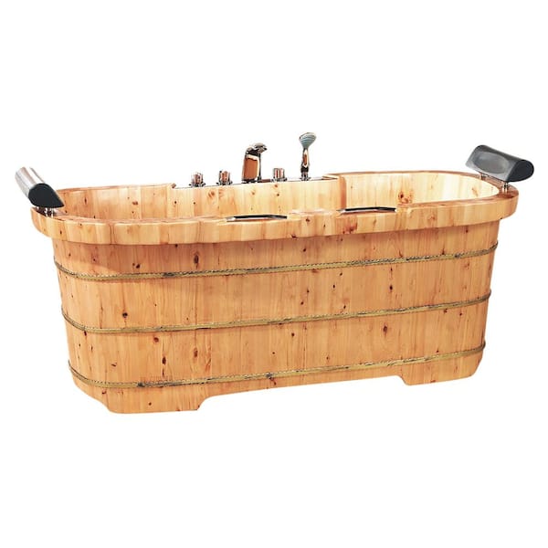 ALFI BRAND 65 in. Wood Flatbottom Bathtub in Natural Wood