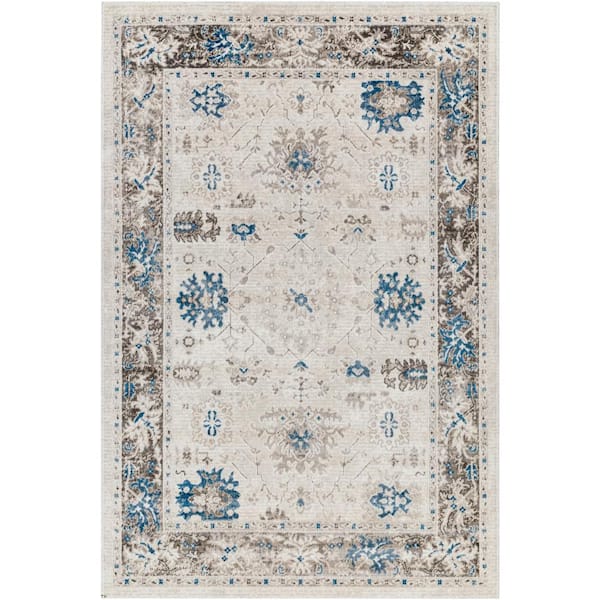 Livabliss Basel Blue/Off-White 6 ft. x 9 ft. Border Indoor Area Rug