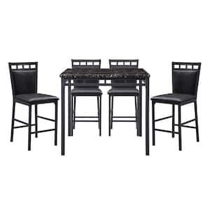 Dover 5-Piece Black Faux Marble Top Bar Table Set Seats 4