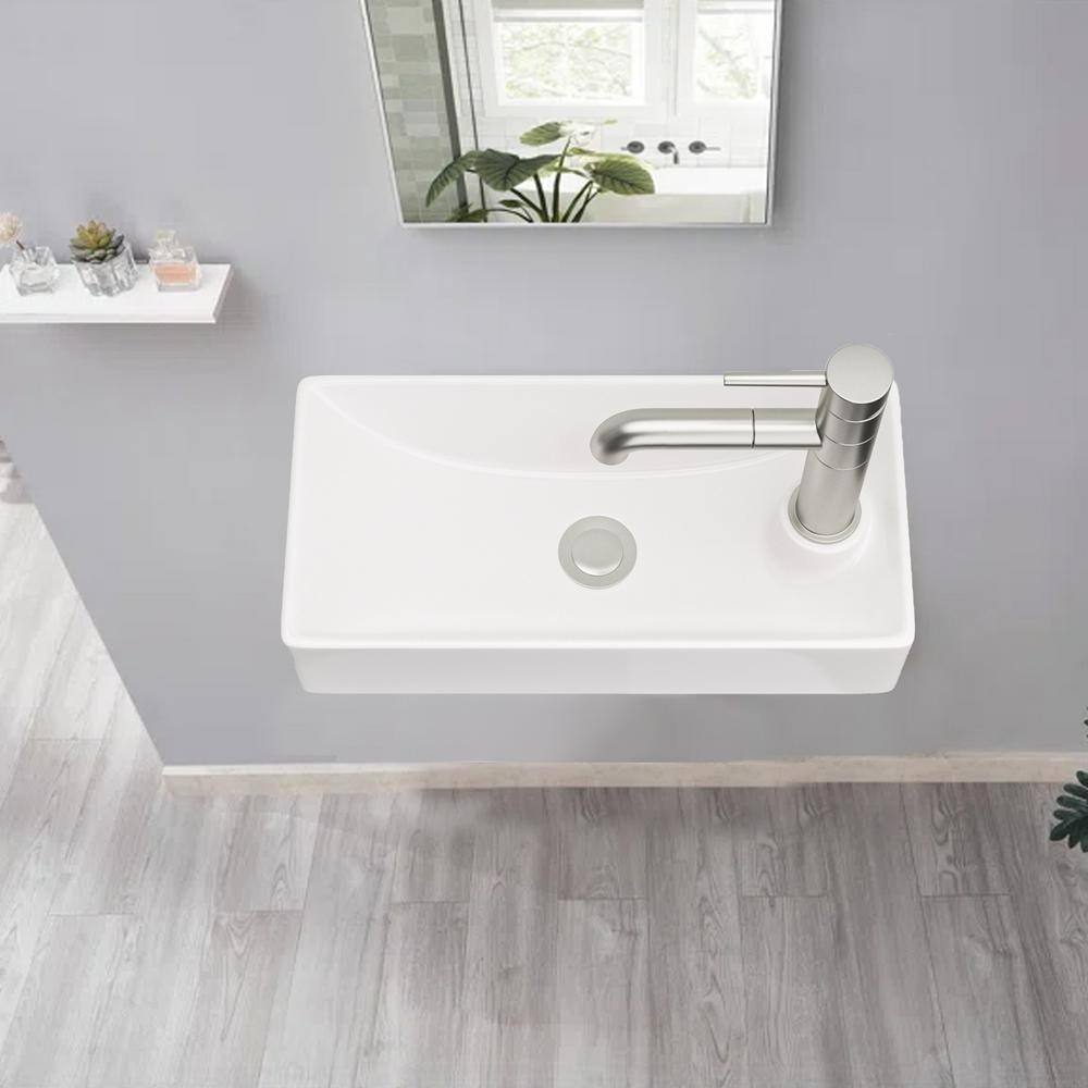 White Ceramic Rectangular Wall-Mount Bathroom Sink