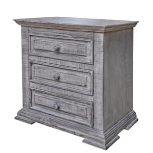 30 in. Gray 3-Drawers Wooden Nightstand