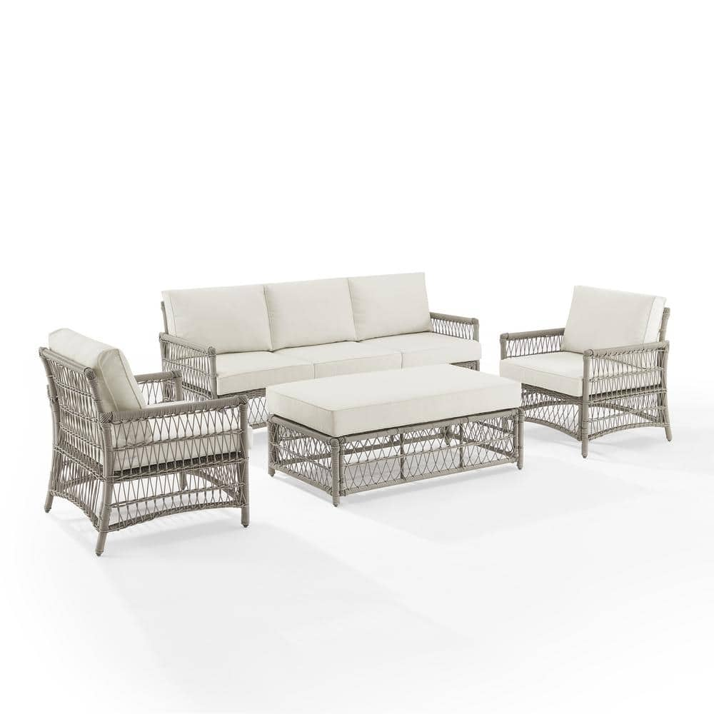 Thatcher Driftwood 4-Piece Wicker Outdoor Patio Conversation Set with Creme Cushions -  CROSLEY FURNITURE, KO70439DW-CR