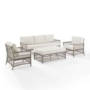 Thatcher Driftwood 4-Piece Wicker Outdoor Patio Conversation Set with Creme Cushions