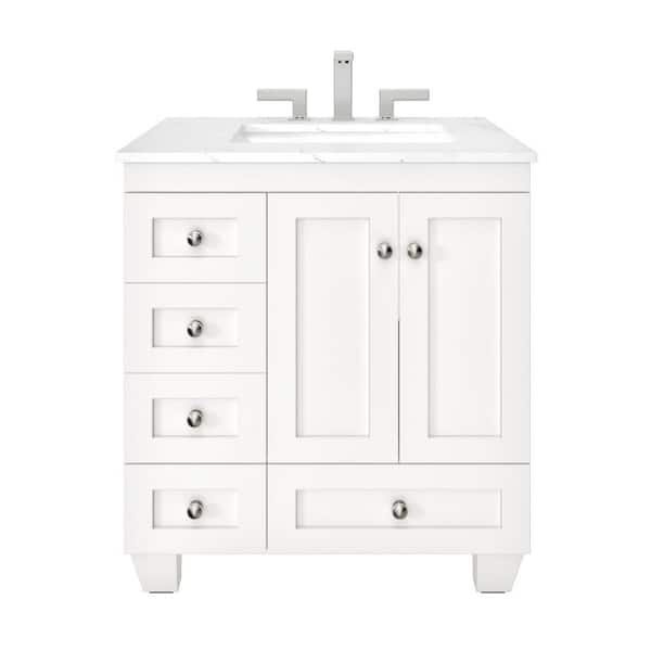 Acclaim 30 in. Single Sink White Bath Vanity with White Carrara Quartz Top (Assembled)