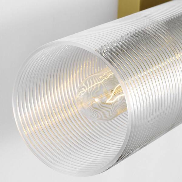 SCOTT LIVING - Sarita Medium 2-Light Satin Brass Wall Sconce with Clear Ribbed Glass Shades