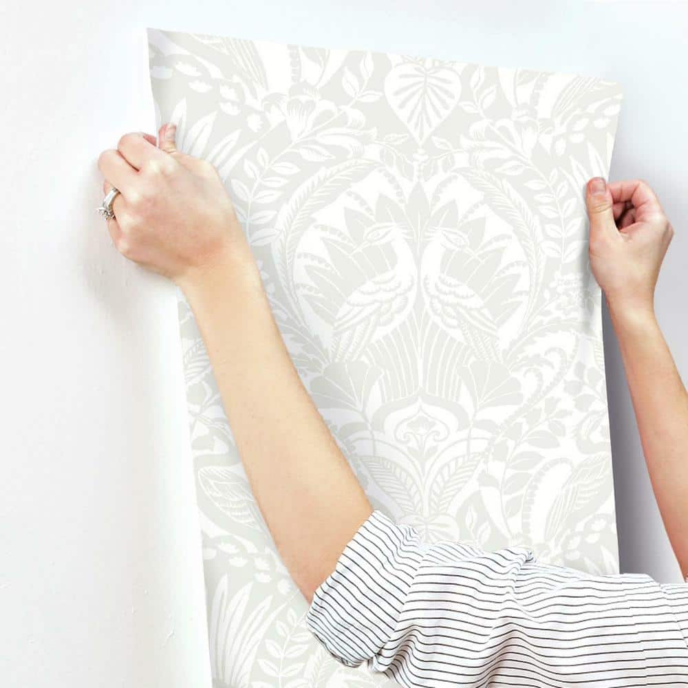 White and Cream Damask Pre-pasted Washable Wallpaper