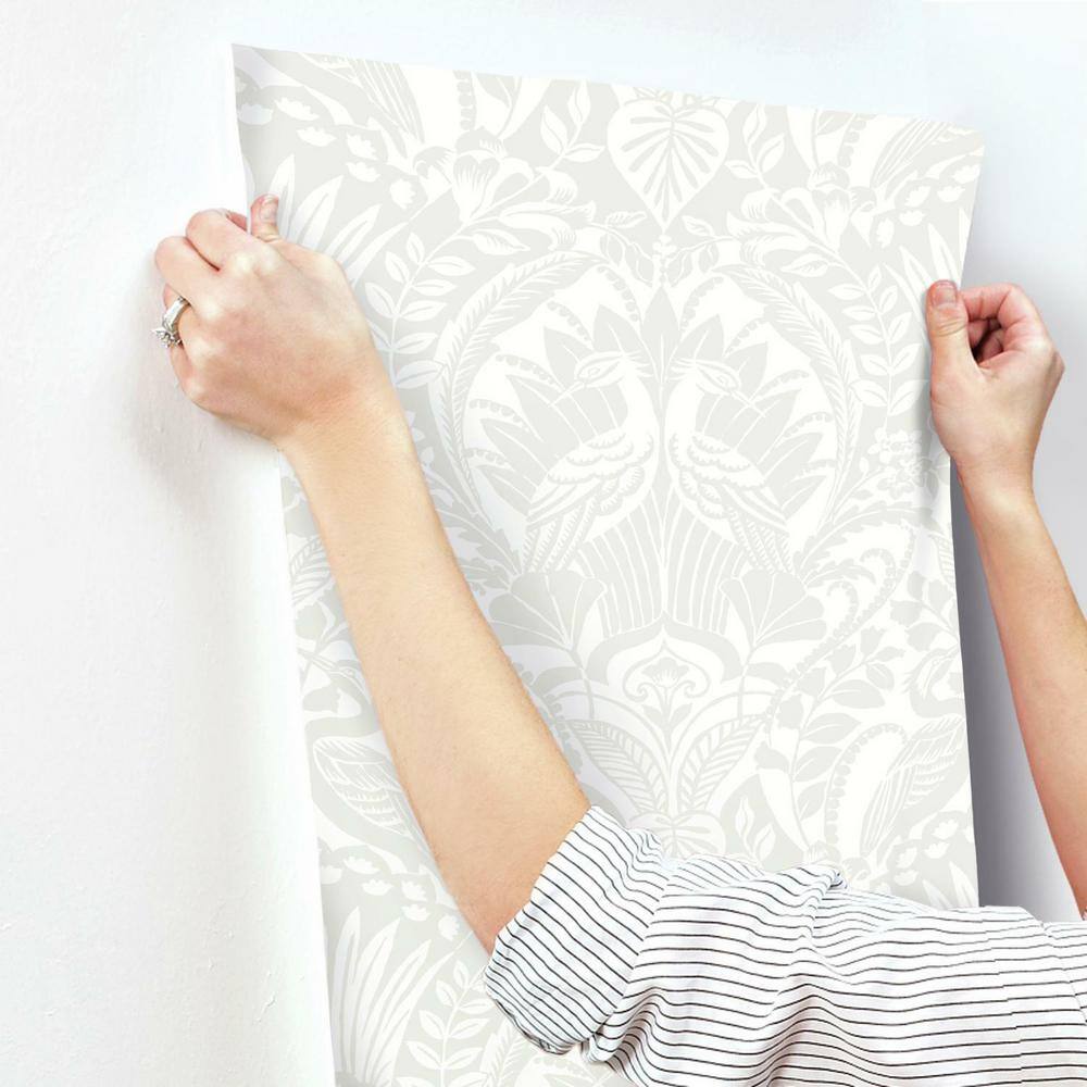 White and Cream Damask Pre-pasted Washable Wallpaper
